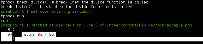 Breaking on a function in the HHVM debuggegr